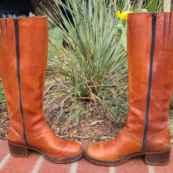 Vtg 70's Braided Brown Caramel Leather Campus Boots (7 B) Wild Card Brazil Read - Picture 3 of 16